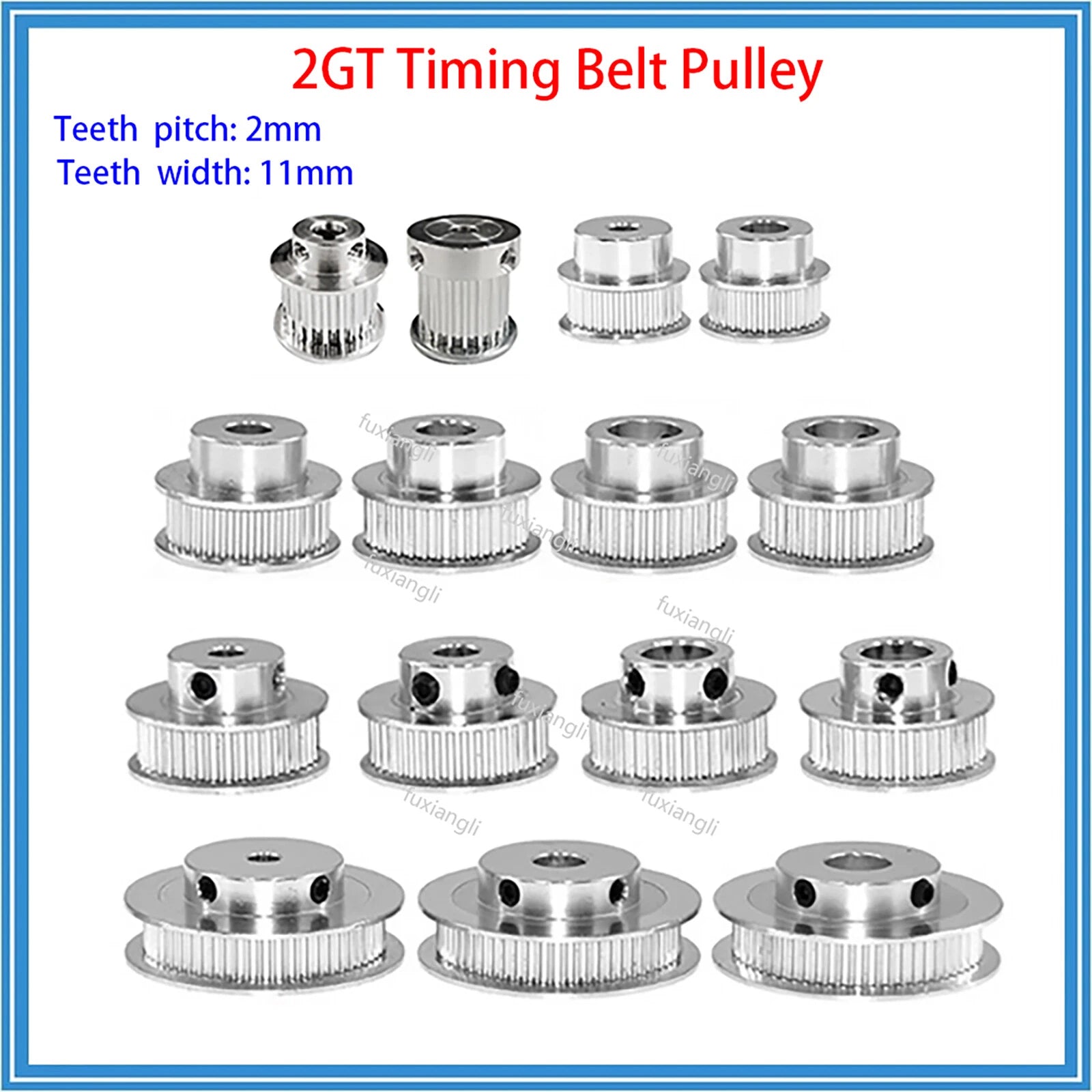 2GT 14T-64T Timing Belt Pulley Pitch 2mm With Step Width 11mm For 3D CNC Printer