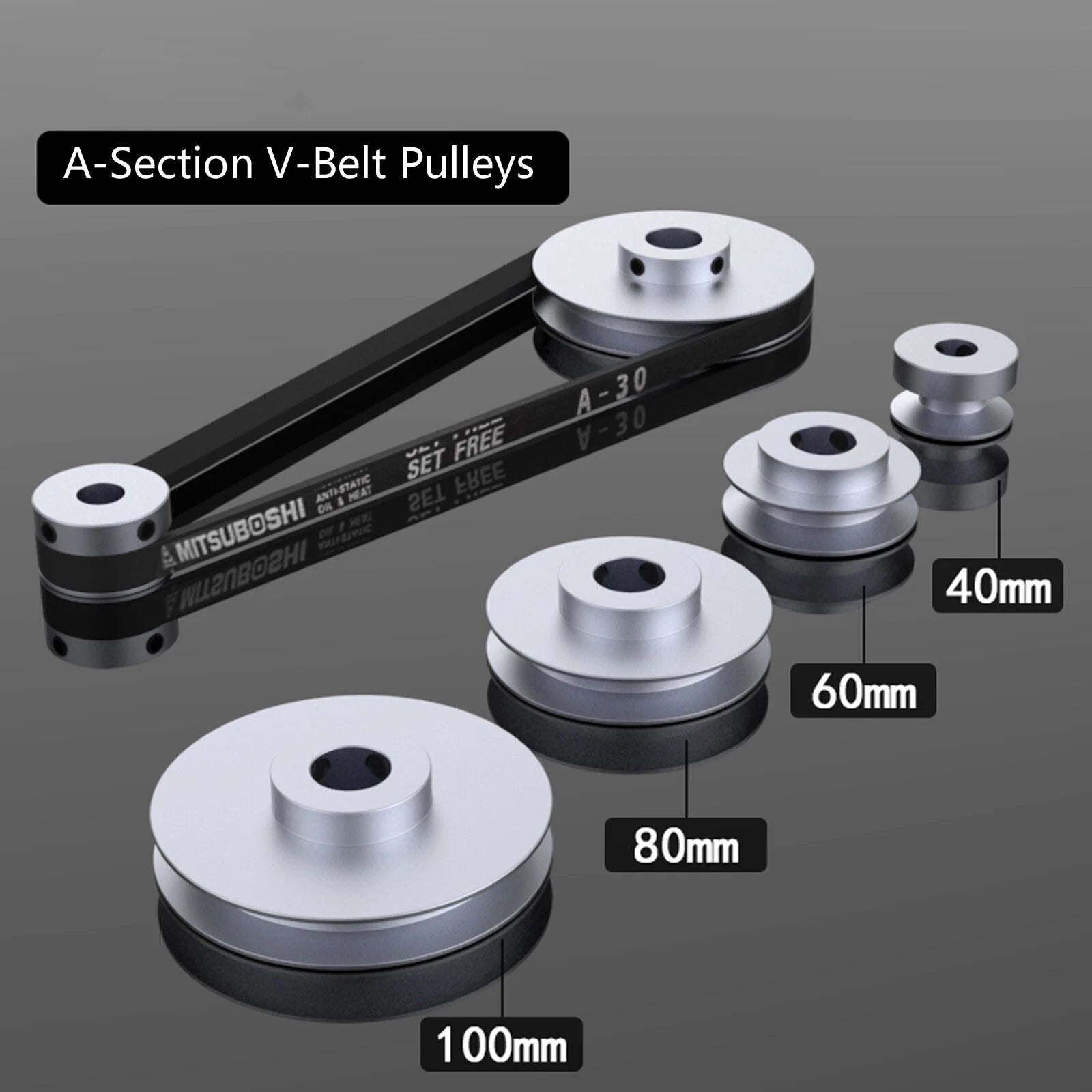 V-Groove Aluminum Drive Pulley For A-Section V-Belt Pulleys OD 40/60/80/100mm
