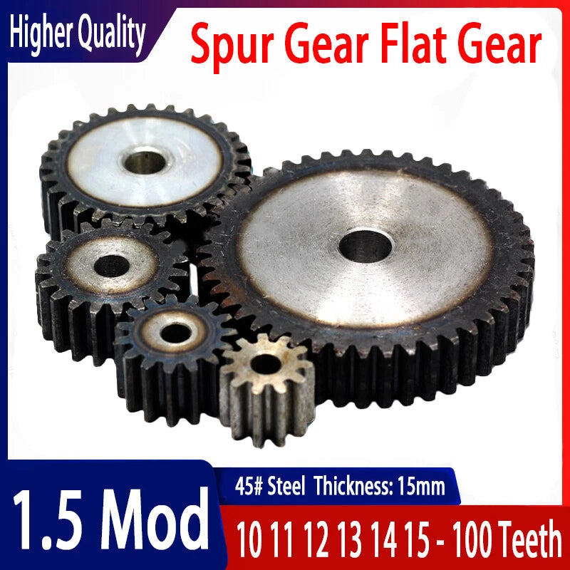1.5 Mod Spur Gear 10T to 100T Teeth Flat Gear Motor Transmission Gear 45# Steel