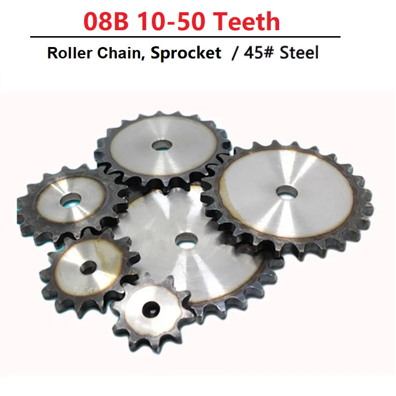 10-50 Teeth 1/2" 08B Industrial Flat Sprocket-Roller Chain Steel Pitch 12.7mm