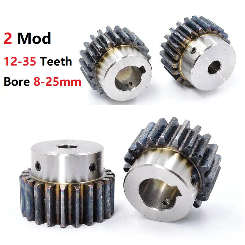 2 Mod 45# Steel Spur Gear 12T-35T Bore 8-30mm Pinion Gear with Step Motor Gears