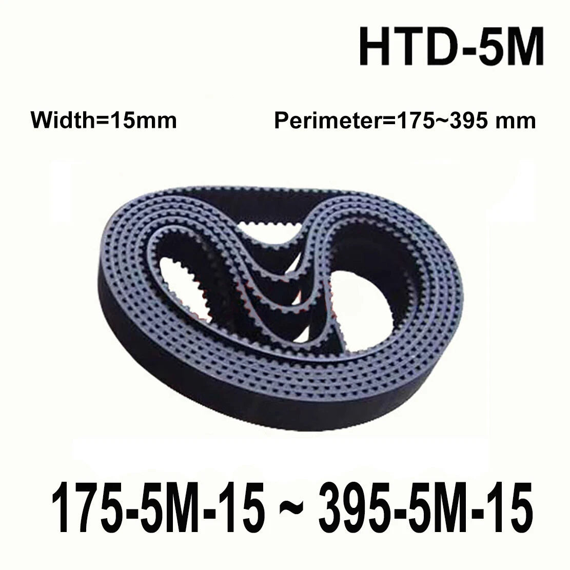 HTD 5M Timing Belt 15mm Wide | Closed Loop Synchronous Belt 175–395mm