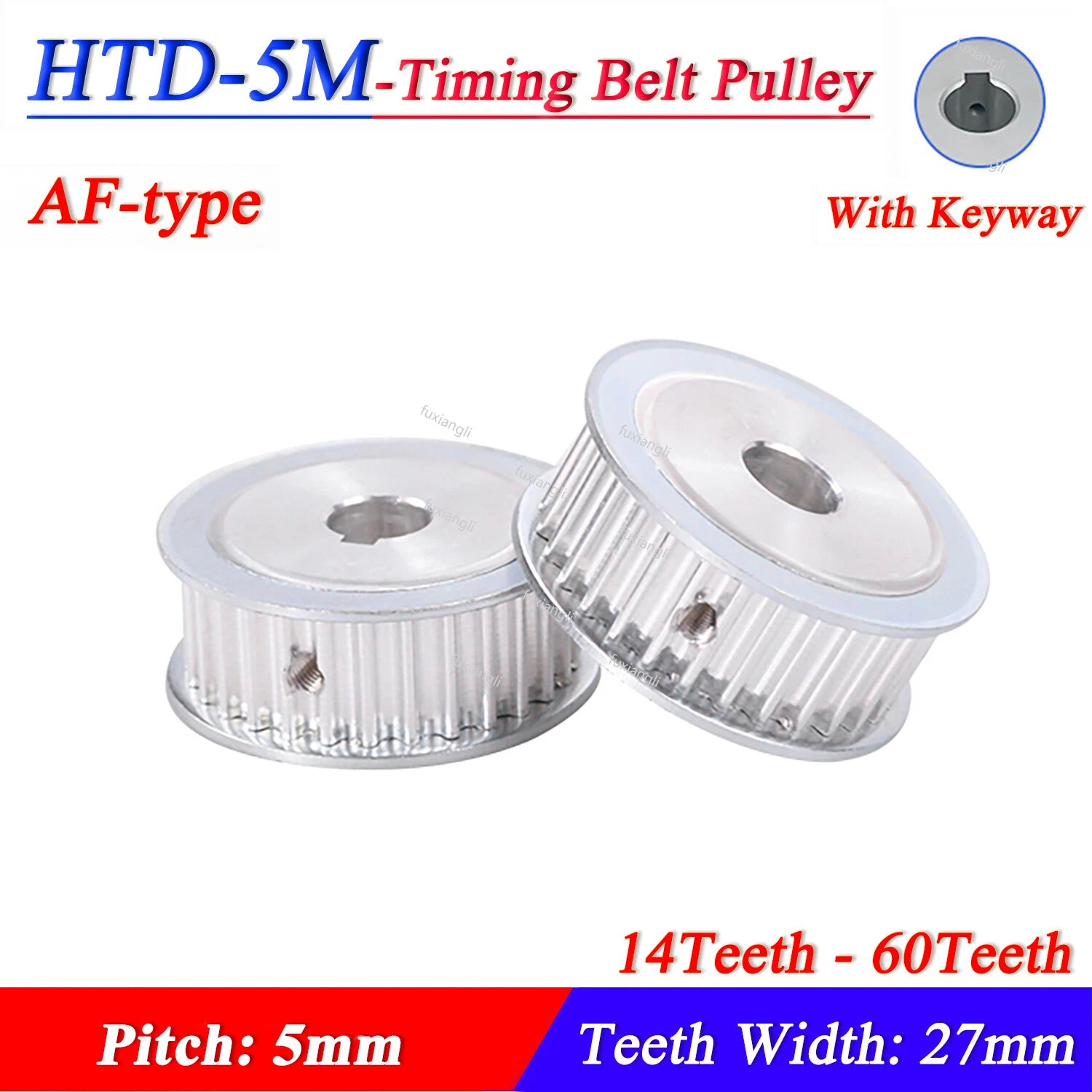 HTD-5M 14-60T Timing Belt Pulleys Pitch 5mm AF-type With Keyway Teeth Width 27mm