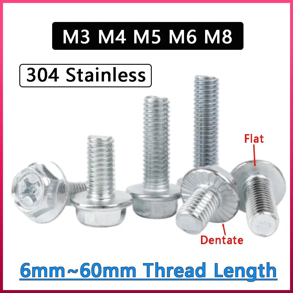 Phillips Hex Flange Screws 304 Stainless Steel M3–M8 | Dentate & Flat Flange - HomeDIYer
