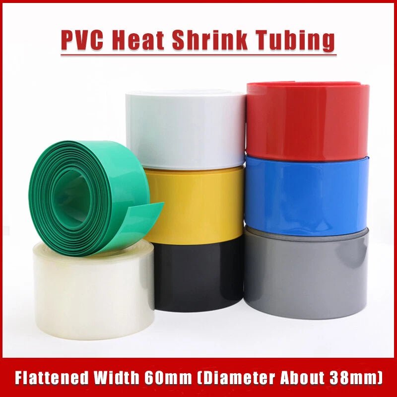 60mm PVC Heat Shrink Tubing for Battery Packs — 9 Colors, Cut to Length - HomeDIYer