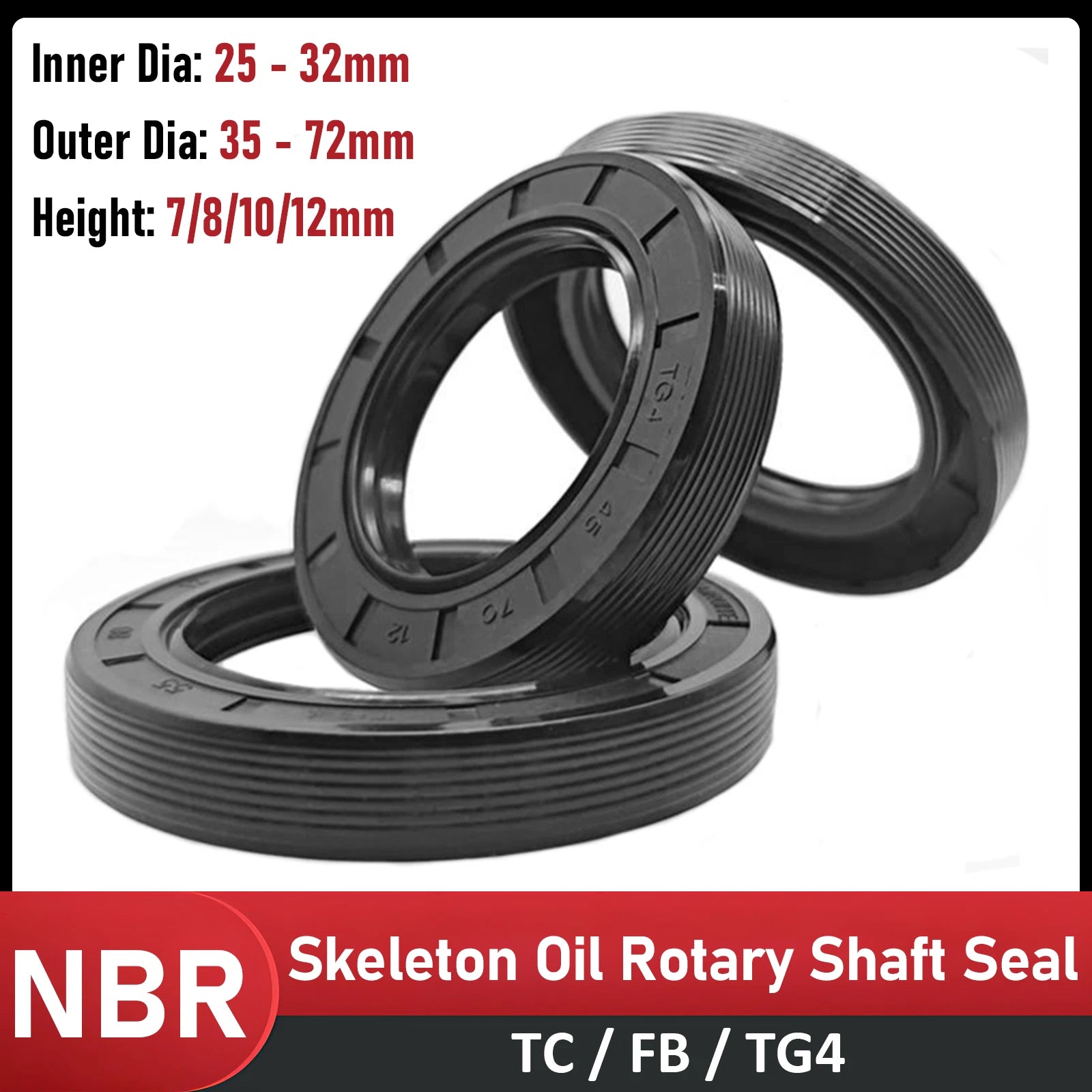 TC FB Skeleton Oil Seal — Metric Rotary Shaft Seal NBR 70, ID 25–32mm