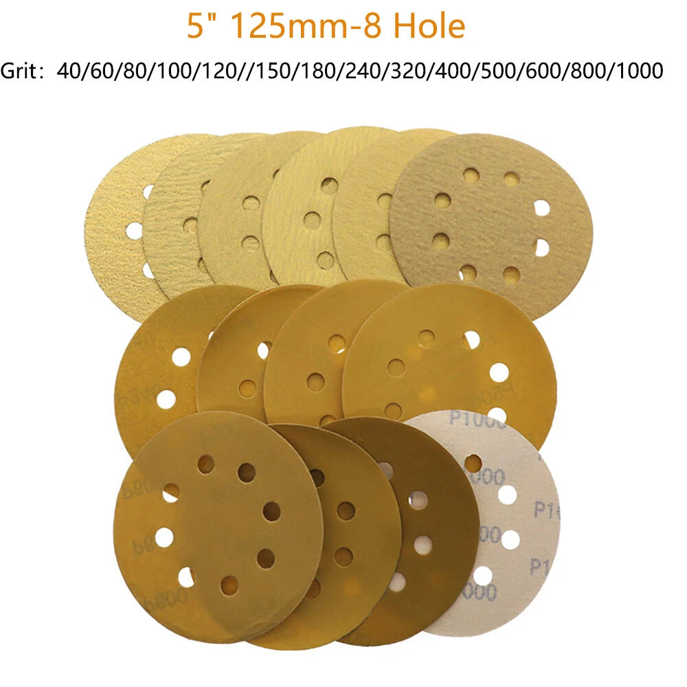 8 Hole 125mm Hook and Loop Sanding Discs 40 - 1000 Grit 5 inch Orbital Sandpaper