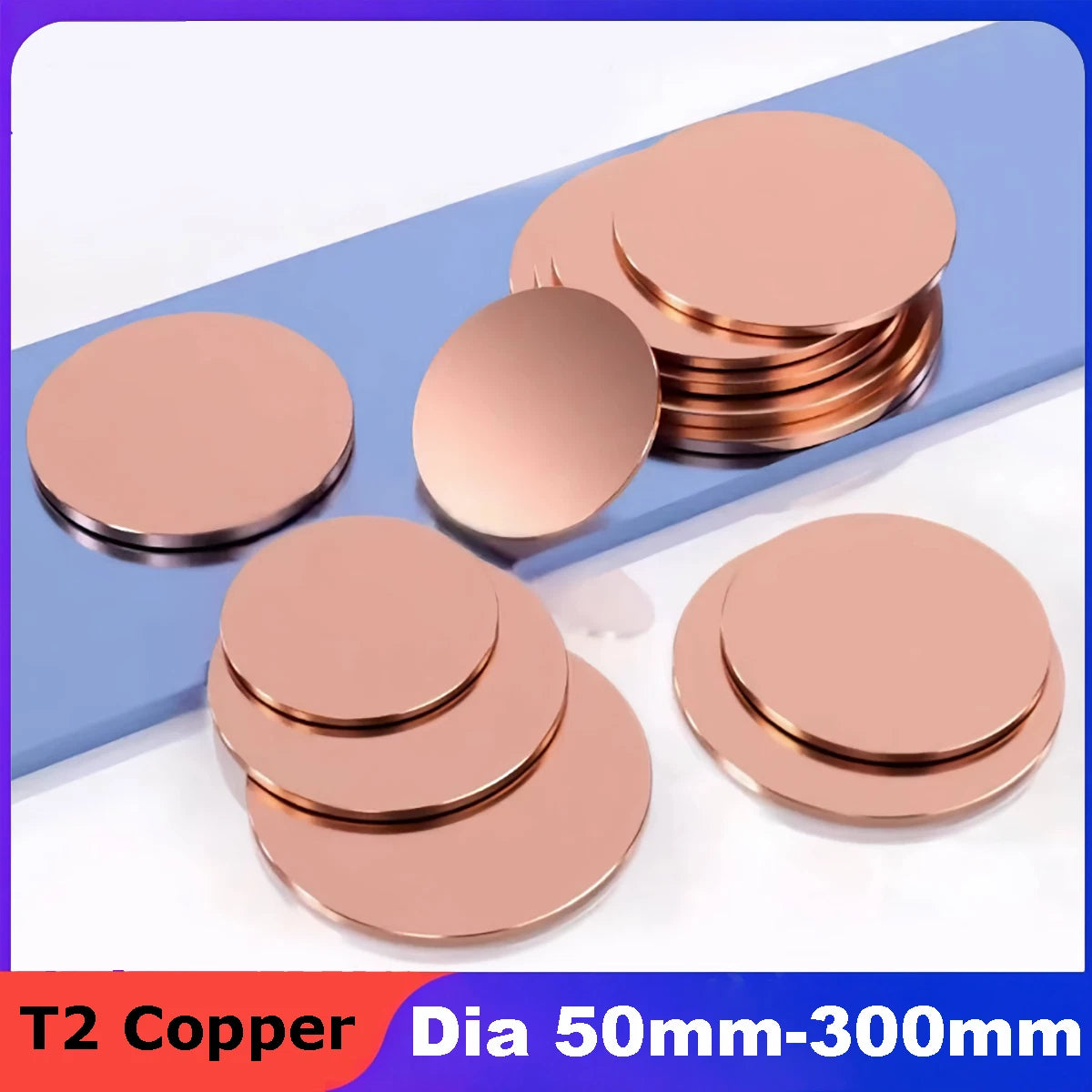 T2 Copper Discs Round Sheet Plate Dia 50mm-300mm Thick 0.3/0.4/0.5/0.6/0.8/1~3mm