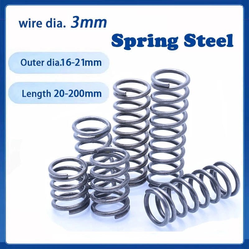 Compression Spring 3mm Wire Diameter 16-21mm OD 20-200mm Length Pressure Spring