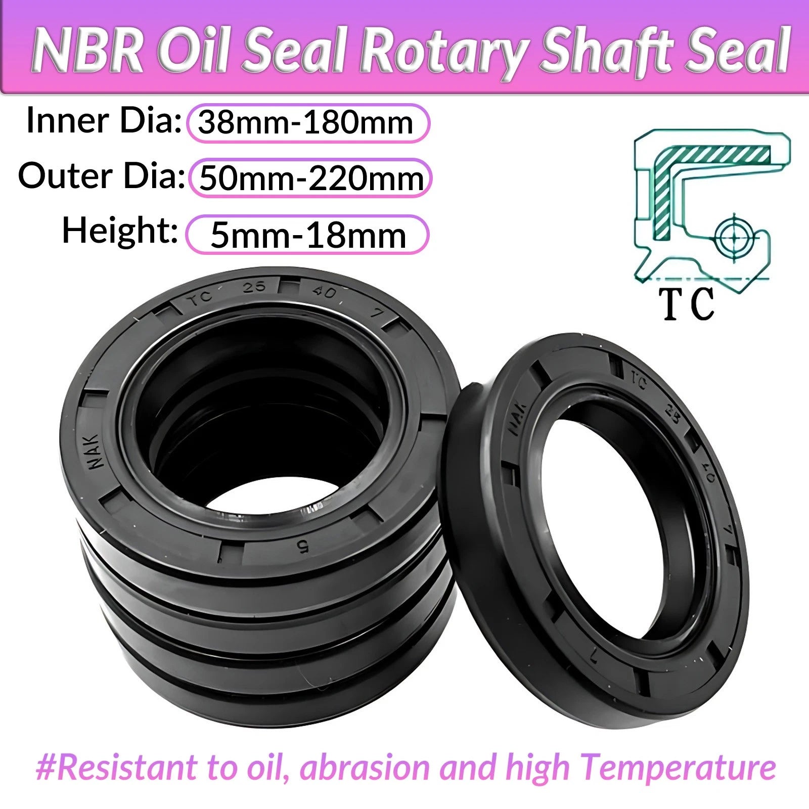 TC Oil Seal Double Lip NBR Nitrile Rotary Shaft Seal — ID 38–190mm