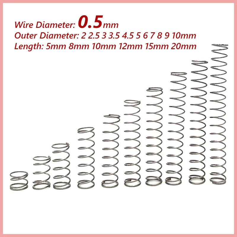Small Pressure Compression Springs Spring 0.5mm Wire 5-25mm Long Various Sizes
