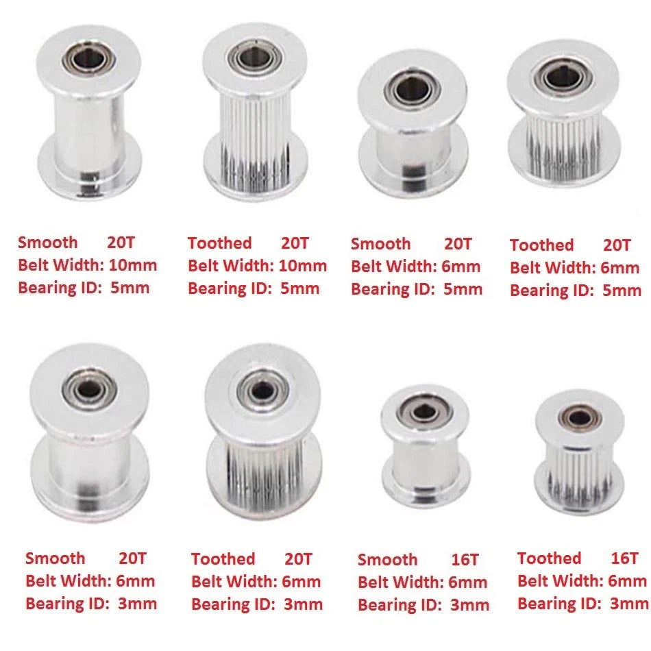 3D Printer GT2 Timing Belt Idler Pulley 6/10mm Belt 3/5mm Idle Bearing 16T 20T