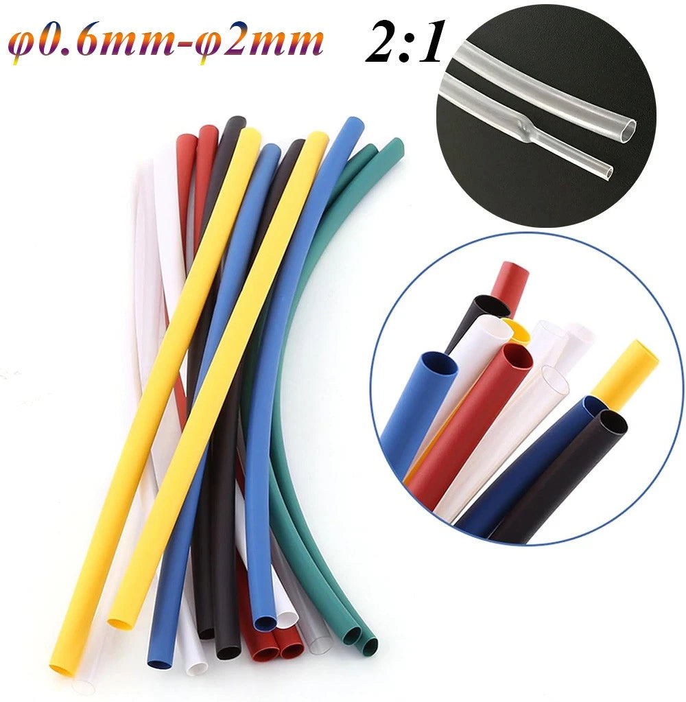 2:1 Heat Shrink Tubing — Electrical Wire Sleeve, φ0.6mm–φ2mm, 7 Colors