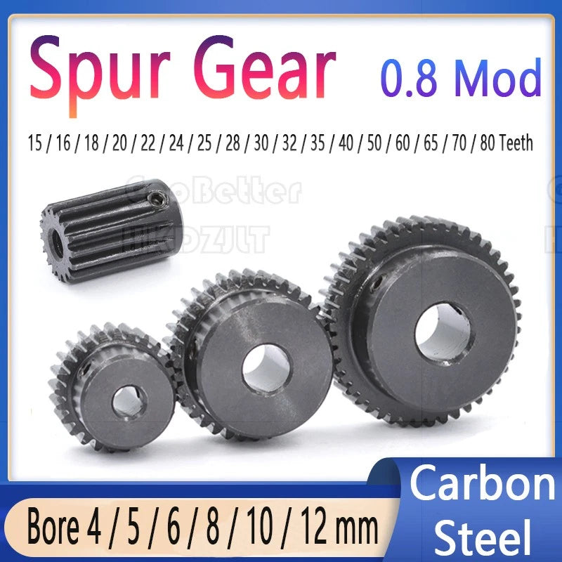 Mod 0.8 Spur Gears 15 - 80 Teeth 4-12 mm Bore With Step Pinion Gear Carbon Steel