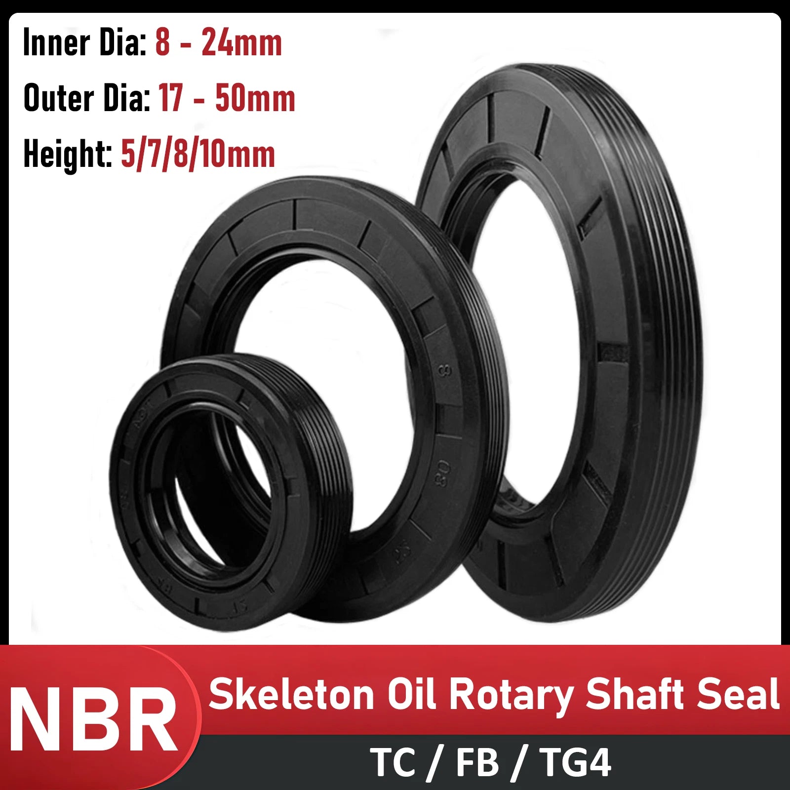 TC Oil Seal Rings Metric – NBR 70 Rotary Shaft Lip Seal, ID 8–24mm