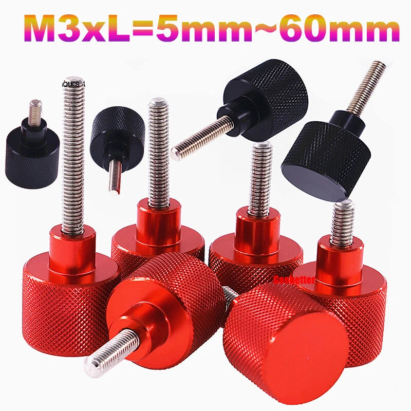 M3 Knurled Thumb Screws – Aluminium & Stainless Steel Hand Grip Knob Bolts | Black & Red