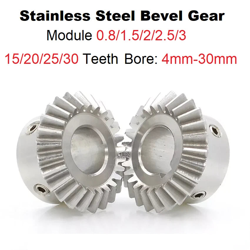 Bevel Gear Stainless Steel 0.8/1/1.5/2/2.5/3 Mod 1:1 Pairing 15/20/25/30 Teeth