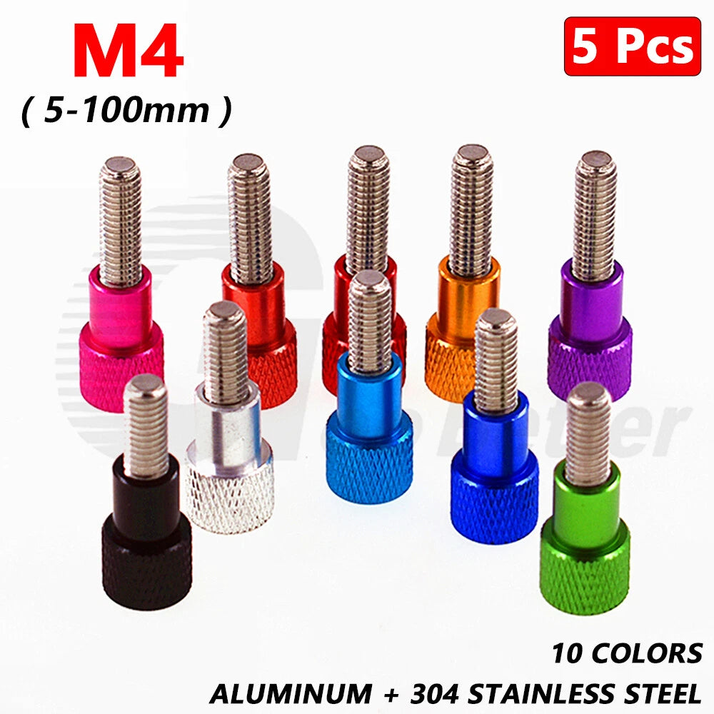 5pc M4 Adjustable Knurled Thumb Shoulder Screws 5-100mm Stainless Steel+Aluminum