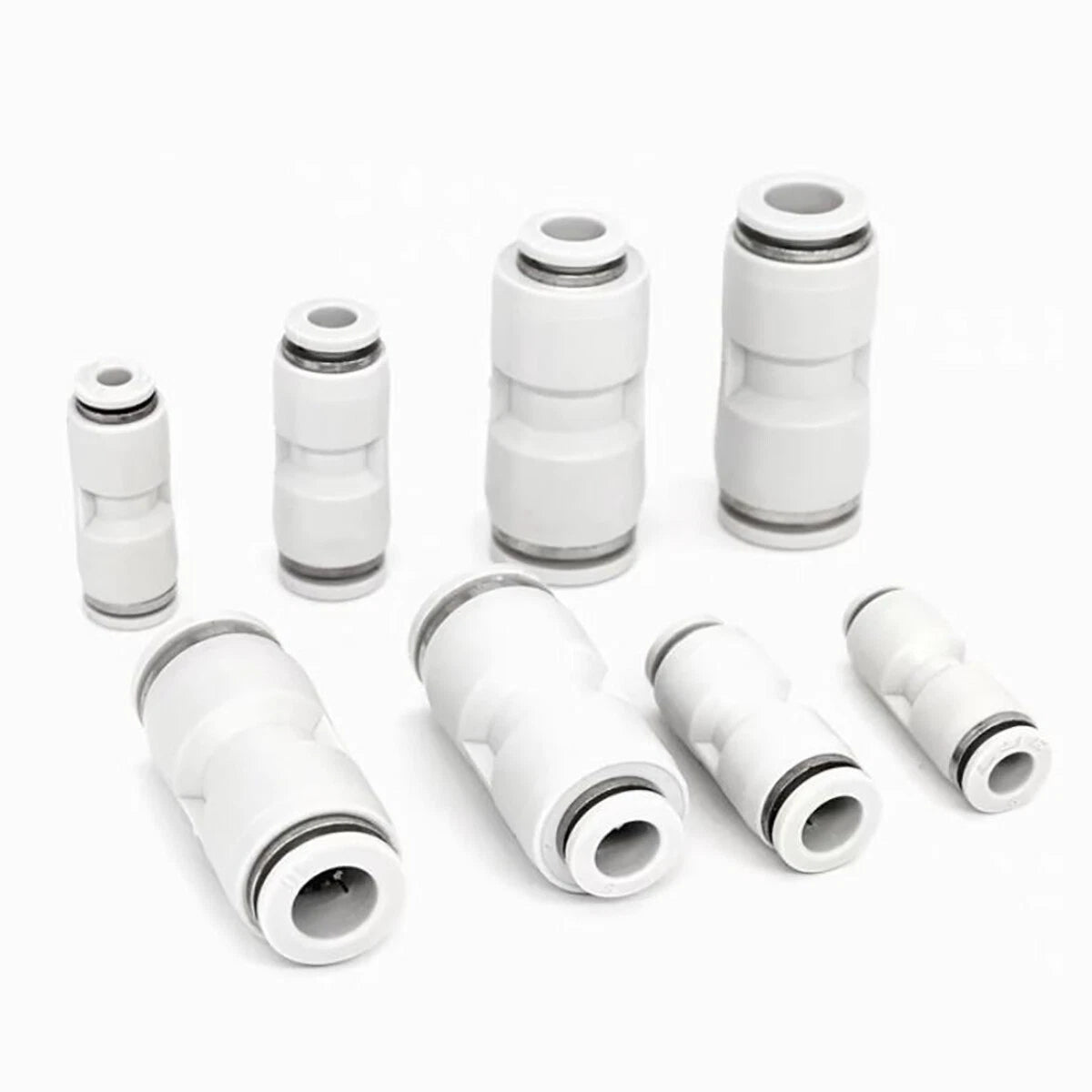 Nylon Push-to-Connect Straight Pneumatic Fitting 4–12mm White Inline Tube Connector