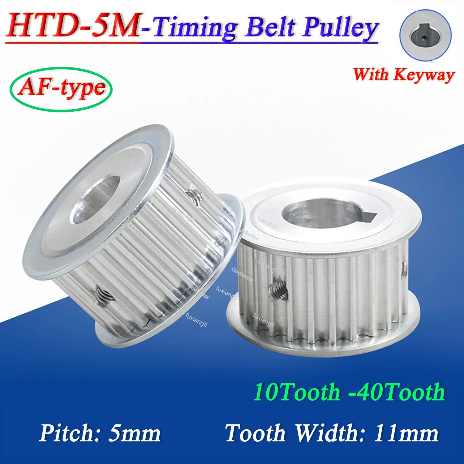 HTD-5M 14-40T Timing Belt Pulley AF-type With Keyway CNC Drive Pulley Width 11mm