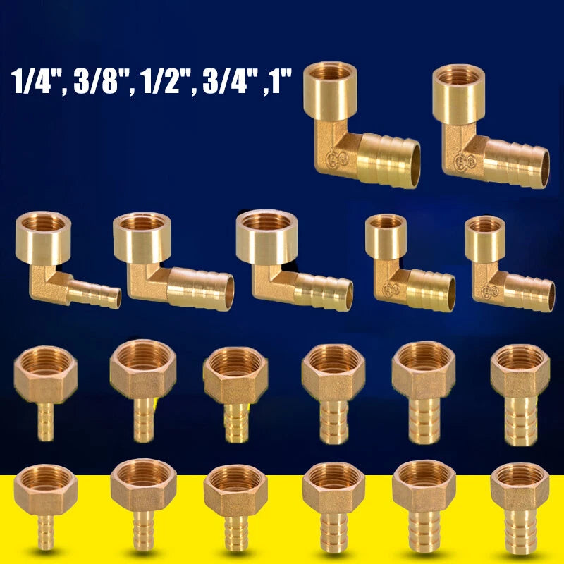 Brass Female Hose Barb Fittings – 90° Elbow & Straight Adapter, 1/4" to 1" NPT × 6–32mm