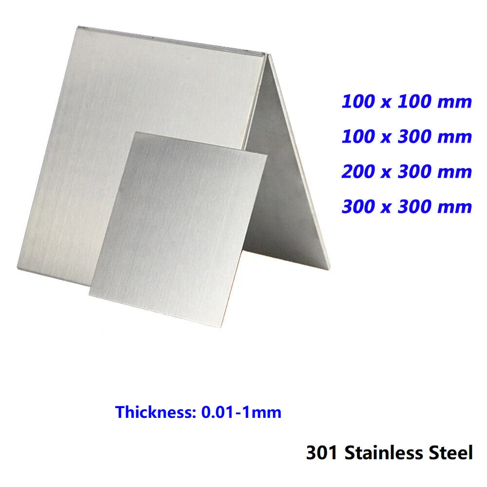 Stainless Steel Plate Sheet 0.01mm to 1mm, 100x100, 100x300, 200x300, 300x300mm