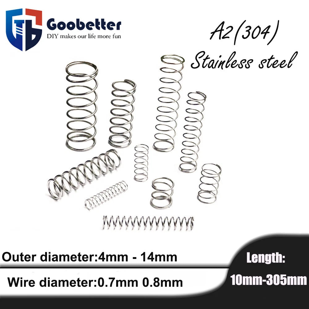 Compression Spring A2 304 Stainless Steel Wire Dia 0.7mm - 0.8mm Various Length