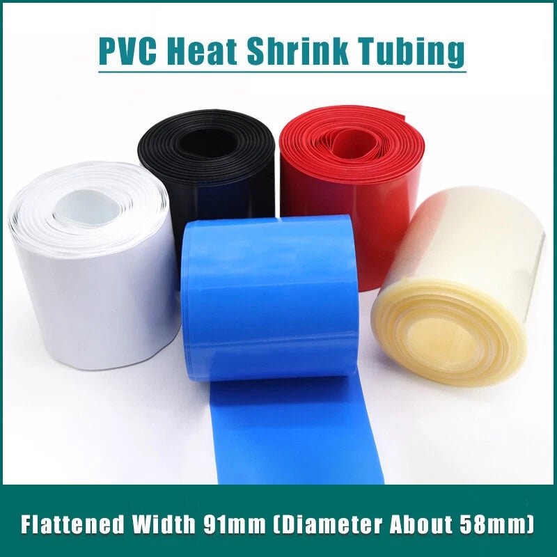 91mm PVC Heat Shrink Tubing for Battery Packs & Cable Wire Wrap — 7 Colors - HomeDIYer