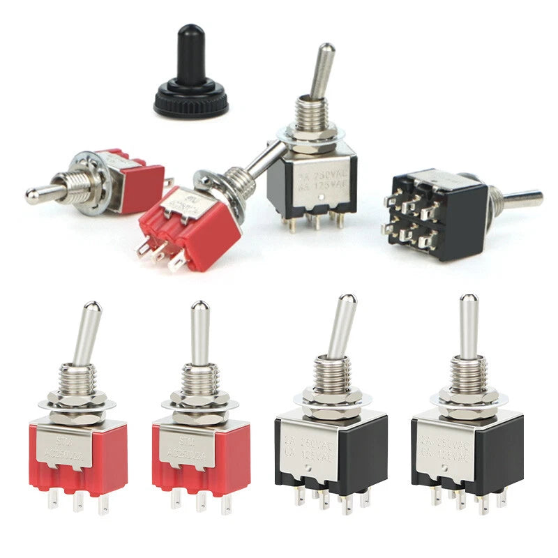 6mm Toggle Switch – SPST/SPDT, 3 & 6 Pin, 2 & 3 Position, 125V/250V, with Waterproof Cap Option