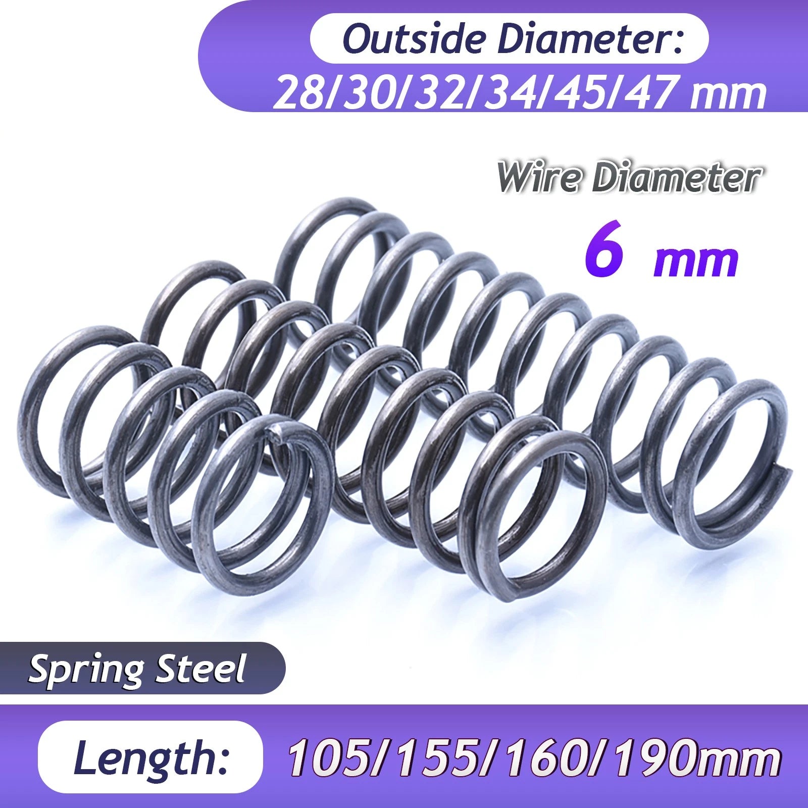 Compression Spring 6mm Wire Dia & 28-47mm Dia & 105mm-190mm Len Pressure Small