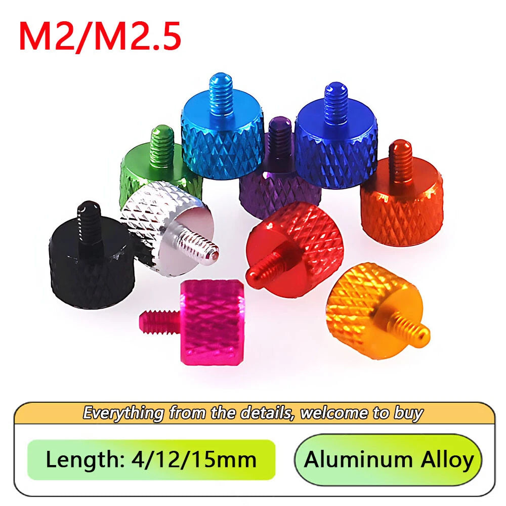M2 M2.5 Aluminum Knurled Thumb Screws – Flat Hand Grip, 10 Colors