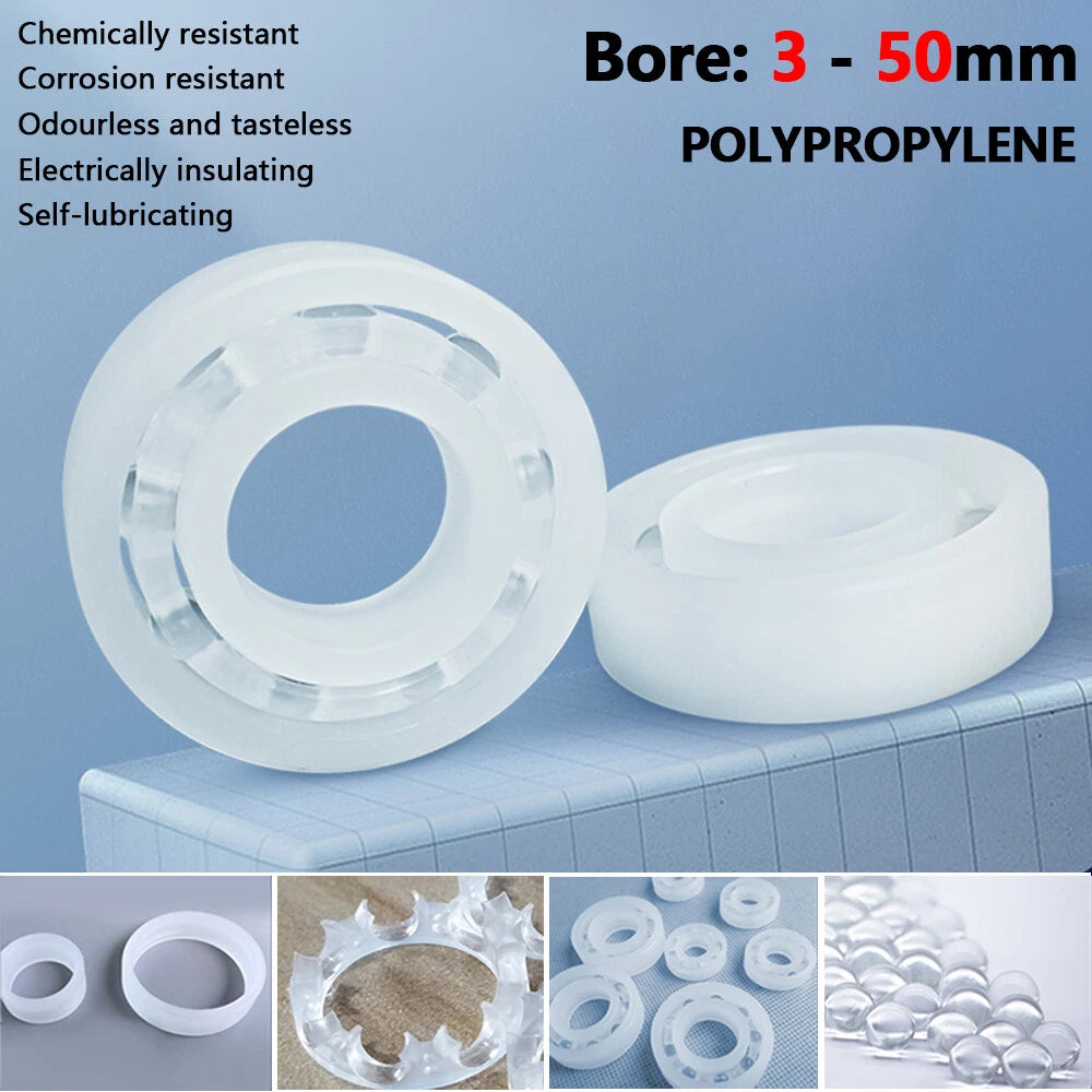 Bore 3mm-50mm PP Plastic Deep Groove Ball Bearings Polypropylene Anti-Corrosive