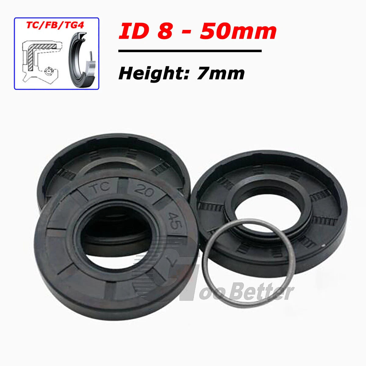 TC Double Lip Oil Seals NBR Rotary Shaft Seals — ID 8–50mm, H=7mm