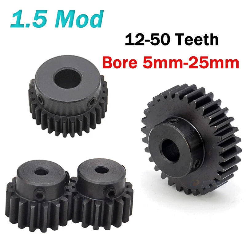 Modul 1.5 Spur Gears 12-50 Teeth Pinion Gear 5mm-25mm Bore With Screw Hardened