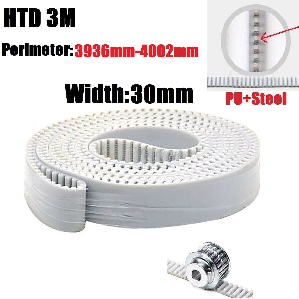 HTD 3M Closed-Loop Synchronous Timing Belt 30mm Wide | 3mm Pitch | PU + Steel Cord
