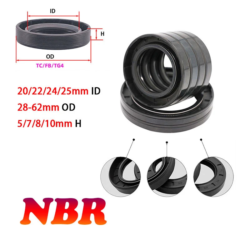 NBR TC Rotary Shaft Oil Seal with Garter Spring | 20–25mm ID