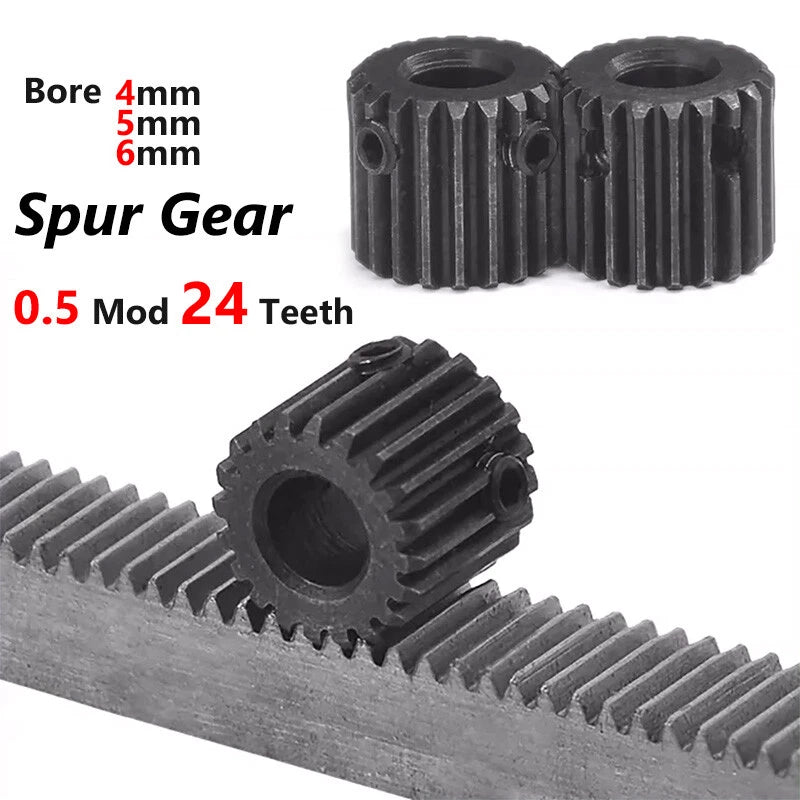 0.5 Mod 24 Teeth Pinion Spur Gear Bore 4/5/6mm ID 13mm Black Oxide Steel