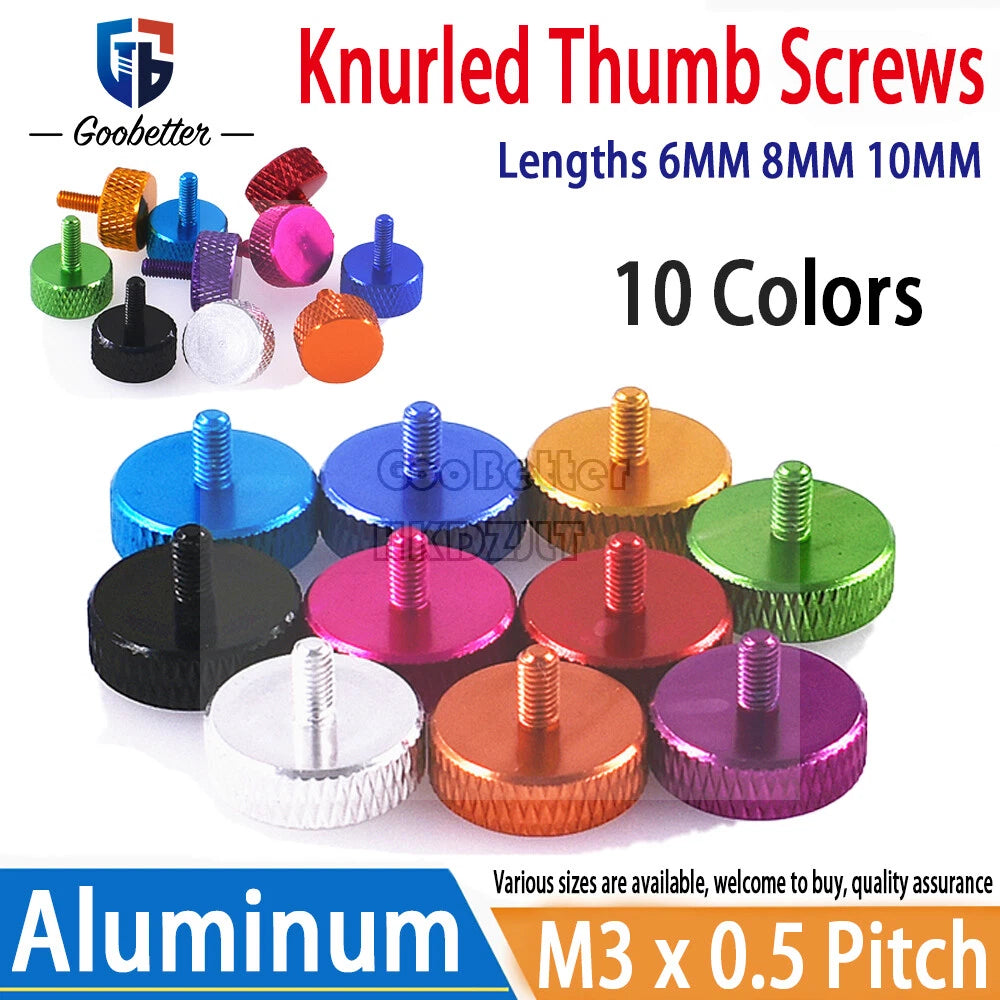 M3 Knurled Thumb Screws Hand Grip Bolts 6 mm - 10 mm Aluminum Anodised 10 Color
