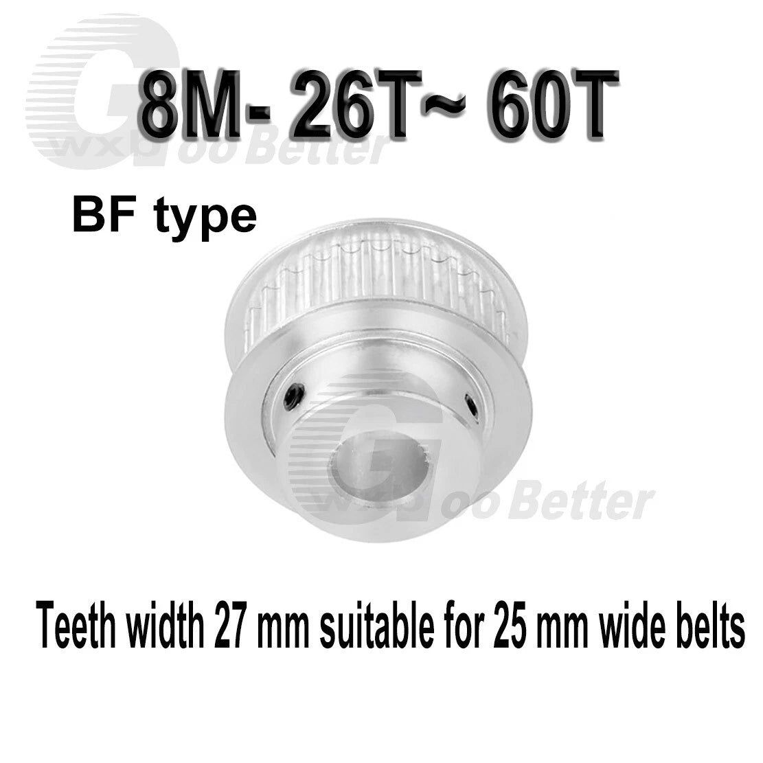 Timing Pulley Aluminum Bore=8~30mm 26~60 Teeth 27mm Wide Pulley HTD8M w Step