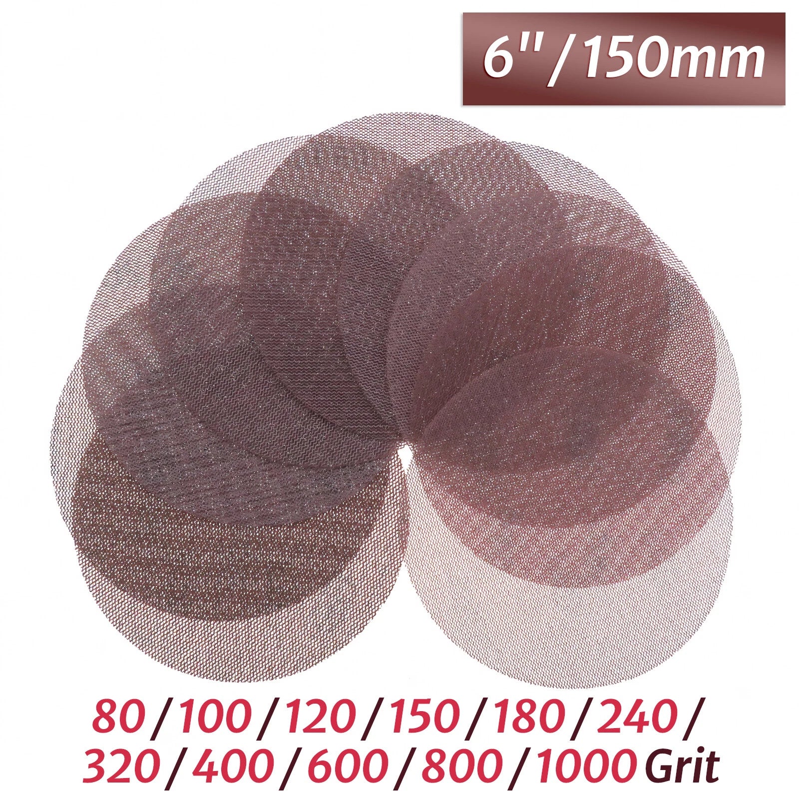 6‑Inch 150mm Mesh Sanding Discs — P80 to P1000 Grit Hook & Loop Sandpaper for Random Orbital Sanders