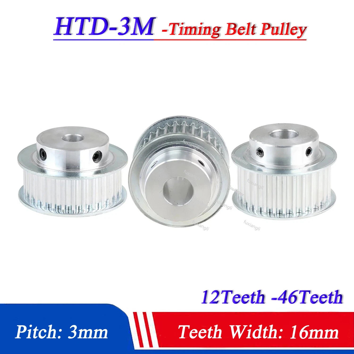 HTD-3M 12-46Teeth Timing Belt Pulleys Pitch 3mm CNC Synchronous Wheel Width 16mm