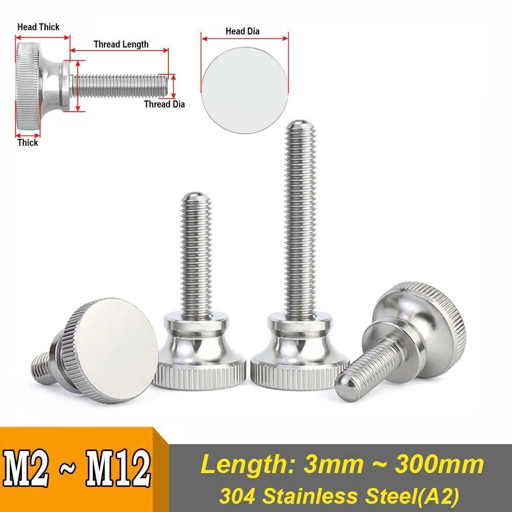 Knurled Thumb Screws A2 Stainless Steel — Hand Tighten Bolts M2 to M12