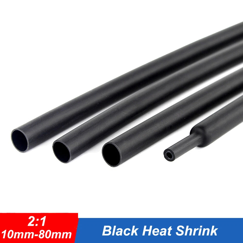 Black Heat Shrink Tubing 10mm–80mm | 2:1 Ratio Electrical Wire Sleeving