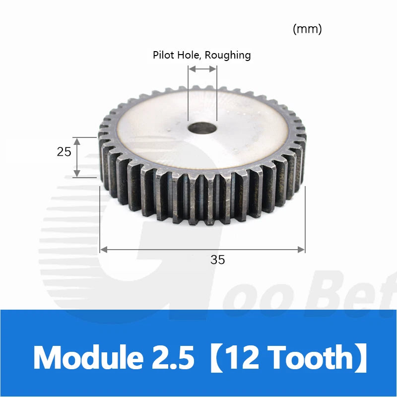 Mod 1 1.5 2 2.5 3 4 5 Spur Gear C45 Steel 12 Tooth - 160 Tooth Motor Pinion Flat
