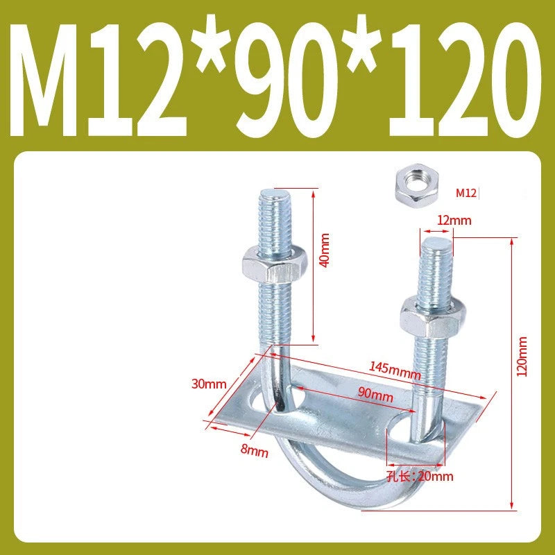 Round U-Bolts Sets Steel 16mm-219mm Inner Width M6 M8 M0 M12 with Nut, Plate