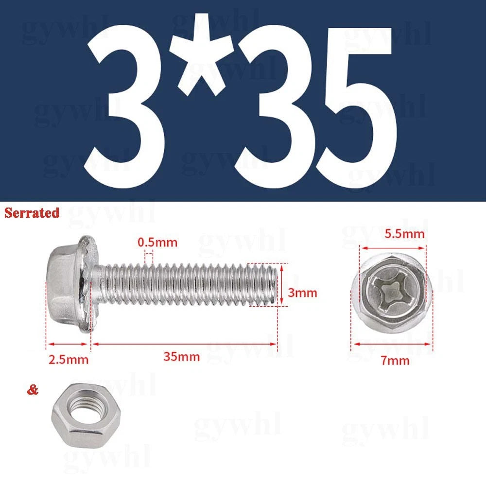 Phillips Hex Flange Bolts with Hex Nuts — Serrated & Smooth, M3–M8