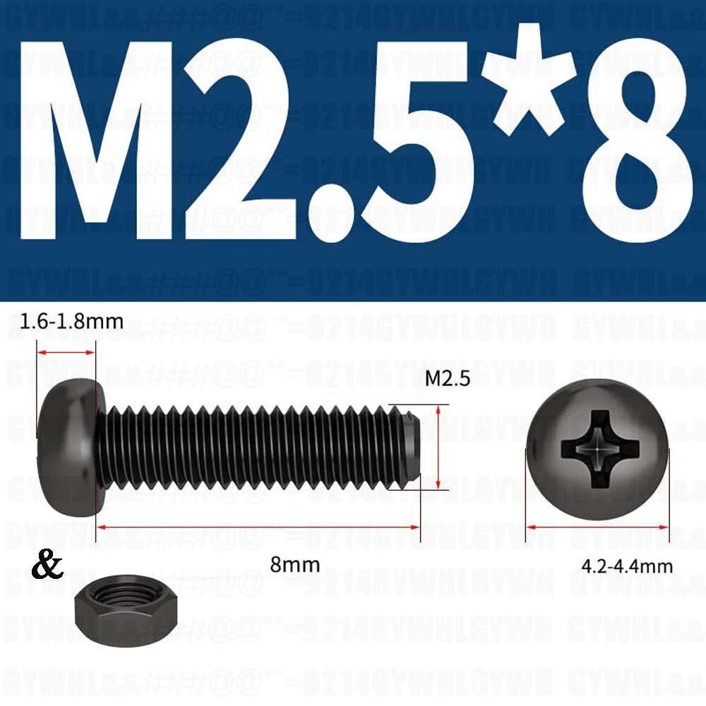 Black Pan Head Phillips Machine Screws + Hex Nuts Set – A2 Stainless Steel, M2 to M10