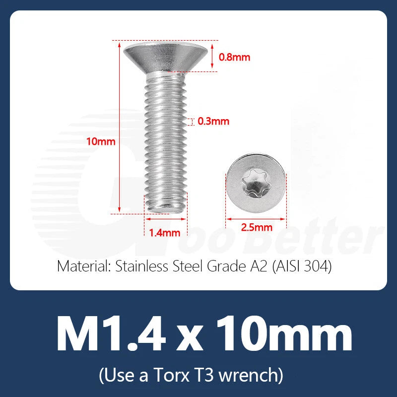 M1.4–M12 Torx Countersunk Machine Screws – A2 Stainless Steel, DIN 965 (3–100mm)