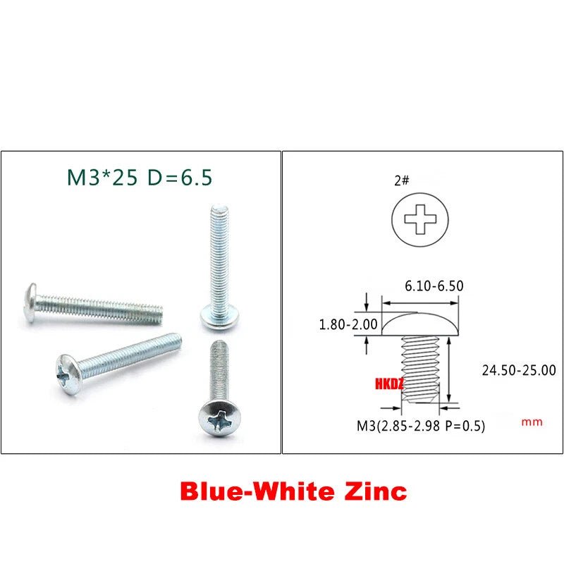 M2.3 M2.5 M3 Phillips Umbrella Head Machine Screws — Large Flat Head Bolts, Multiple Coatings - HomeDIYer