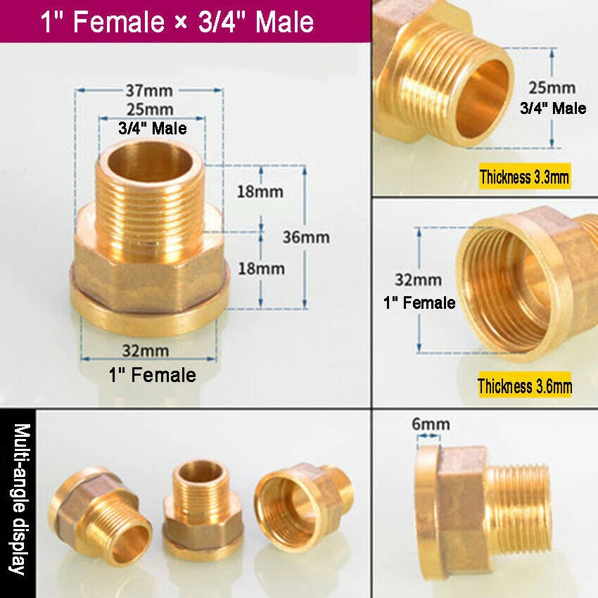 Brass Reducing Coupler — NPT Female to Male Pipe Fitting Adapter (1/8" to 1" Sizes)